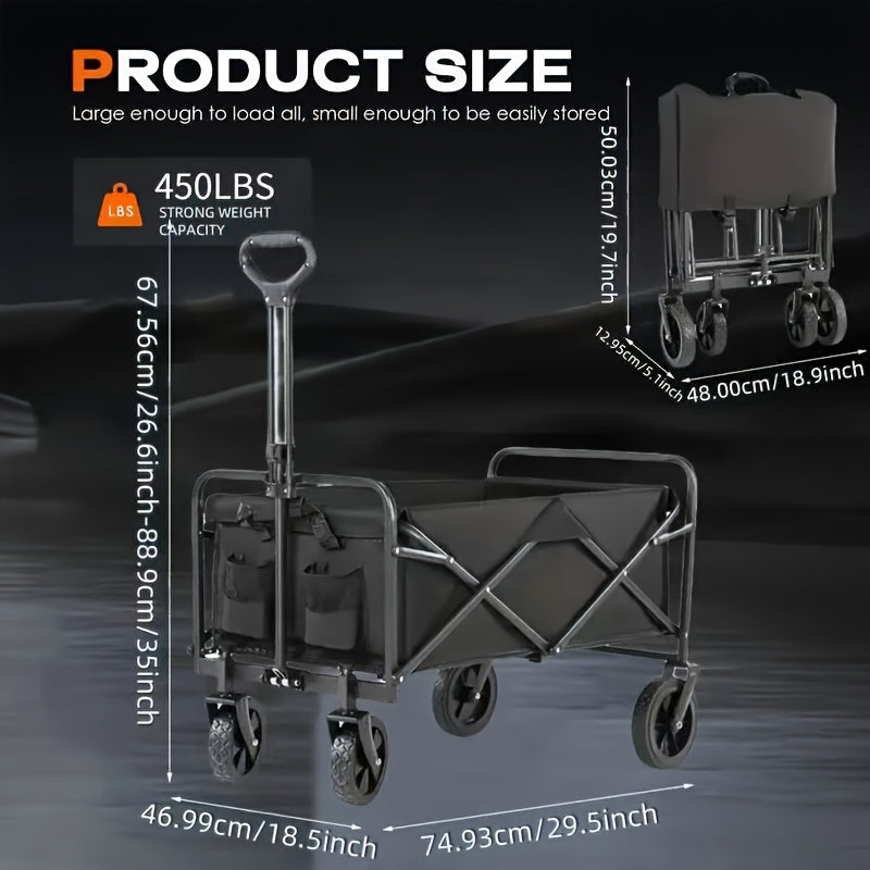 220LBS/ 450LBS/ 680LBS All Terrain Heavy Duty Folding Cart, Large Capacity Camper Suitable for Yard Shopping/ Sports/ Outdoor/ Gardening Equipment Handling, Black Multifunctional Utility Cart