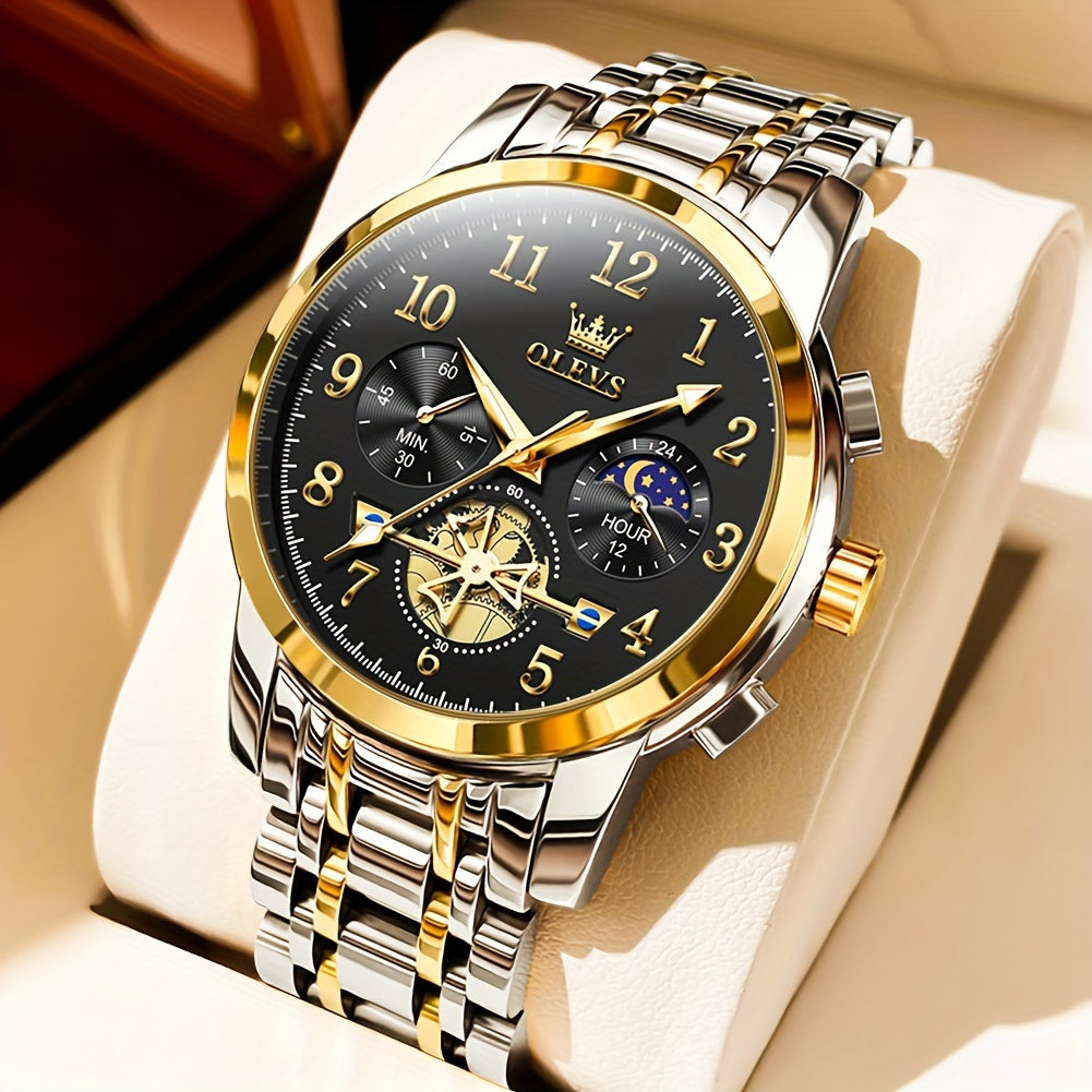 OLEVS Watches for Men Easy to Read Dress Classic with Calendar Business Dress Luxury Big Face Men Black Watch Luminous Mens Wrist Watch Stainless Steel Watch