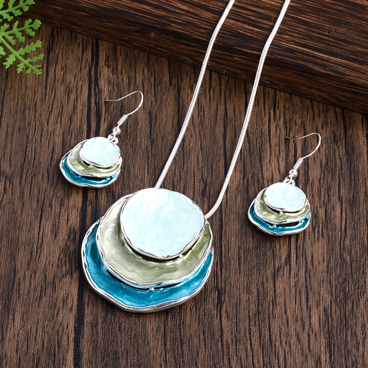 Bohemian Three-layer Circular Zinc Alloy Golden Enamel Jewelry Set, Cute And Elegant For Ladies, Girlfriends, Holiday Parties, Necklace And Earrings Set