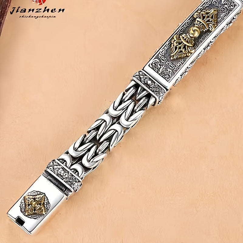 Men's Stainless Steel Bracelet - Hip-Hop Style Handcrafted Jewelry with Celtic Knotwork & 201 Stainless Steel Accents, Non-Magnetic Durable Design for Casual & Formal Wear