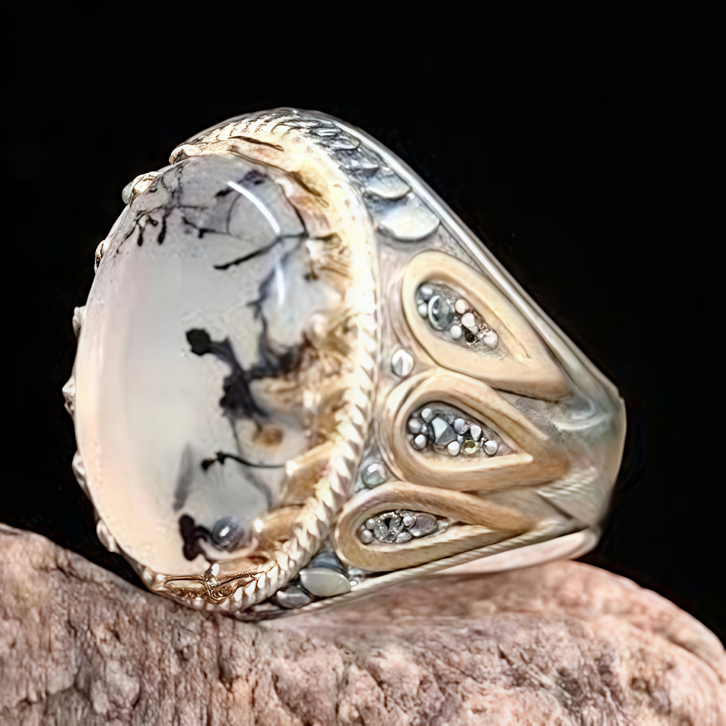 Vintage-Inspired Faux Opal Geometric Ring for Men - Stainless Steel Band with Intricate Design, Perfect for Engagement, Weddings, and Special Occasions, Wedding Ring