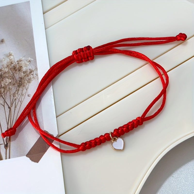 [Chic Heart Bracelet] Handcrafted Adjustable Red Rope Chic Bracelet with Heart Charm | Versatile Accessory for Women, Perfect for Everyday & Party Wear