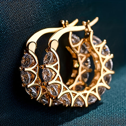 [Zirconia-studded] Circular Hoop Earrings - Elegant Zirconia-studded - For Ladies, Suitable for Engagement Parties, Banquets, and Daily Wear