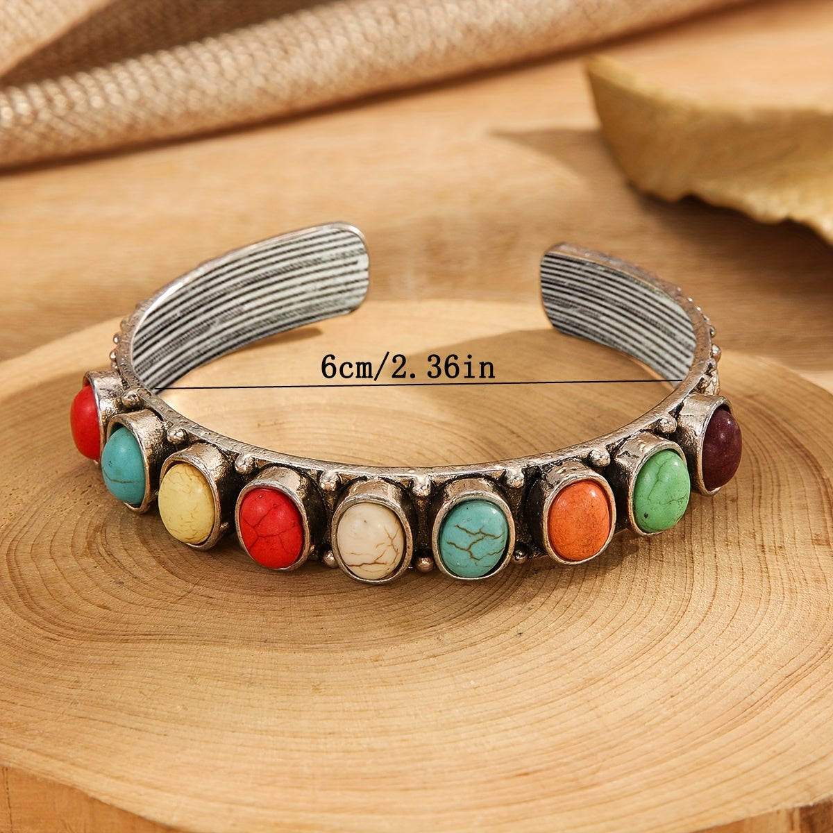 Vibrant Boho Turquoise Cuff Bracelet - Handcrafted Vintage Elegance with Adjustable Fit and Genuine Stones