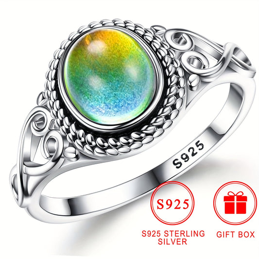 Emotional Temperature Sensing Color Changing Ring for Women, Vintage Handmade Victoria Oval Ring Jewelry Daily Party Holiday Gift Gift Box