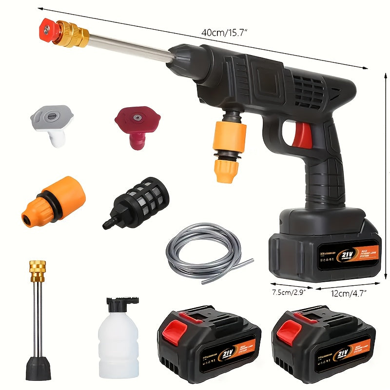 [High Pressure | Cordless] Cordless 21V High Pressure Water Gun | Adjustable Nozzle, Rechargeable Lithium Battery, 4 Interchangeable Nozzles, 3 Spray Modes | Portable Power Cleaning Tool for Car & Garden Cleaning, Outdoor Use