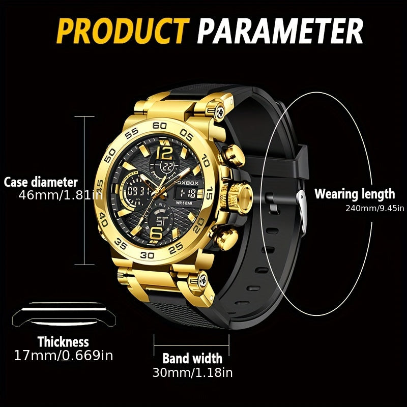 Men's Sports Watch Dual Display Digital Military Quartz Watch Alarm Clock Chronograph Computer, Multifunctional Luminous Business Watch, Student Watch, Outdoor Sports Watch