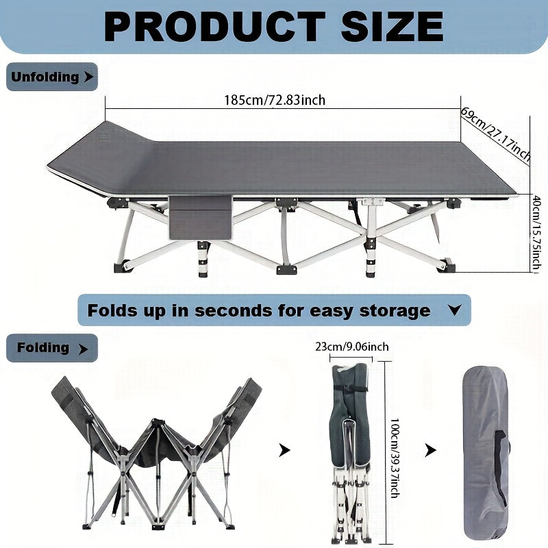 [Outdoor Folding Bed] 75-inch Outdoor Folding Bed, Camping Bed with Flip Mattress, Portable Foldable Guest Bed with 600 lbs Capacity, Heavy-Duty Bed with Carry Bag for Teens, Adults, Travel, Garden, Balcony, Available in Grey