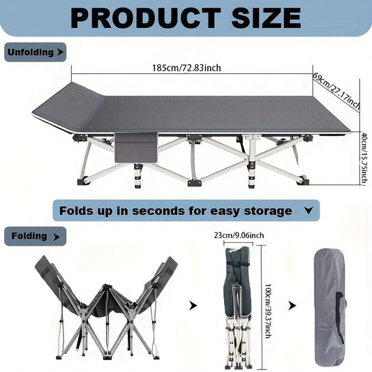 [Outdoor Folding Bed] 75-inch Outdoor Folding Bed, Camping Bed with Flip Mattress, Portable Foldable Guest Bed with 600 lbs Capacity, Heavy-Duty Bed with Carry Bag for Teens, Adults, Travel, Garden, Balcony, Available in Grey