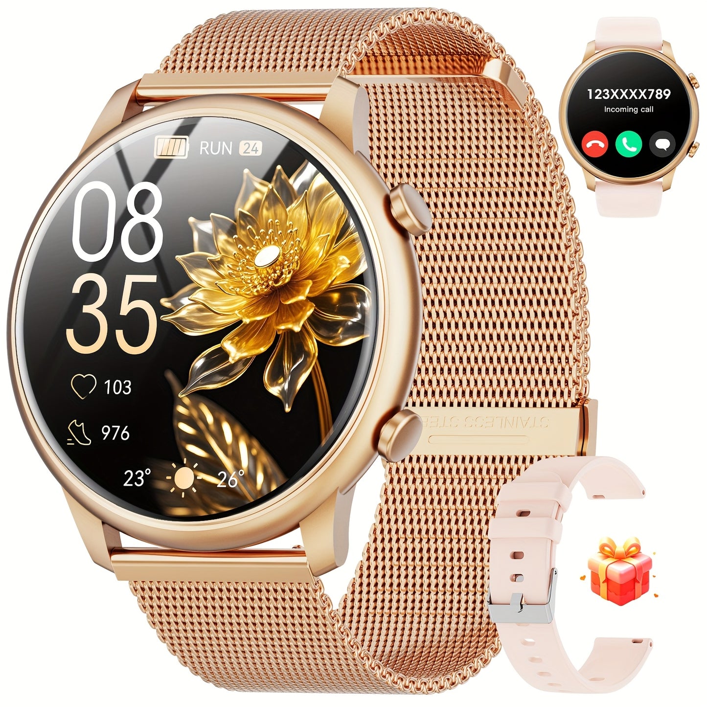 Women's Smartwatch, 1.39'' Wireless Call Smartwatch Gift With Voice Assistant, Remote Camera, 100+sports Modes Compatible With Multiple Mobile Systems