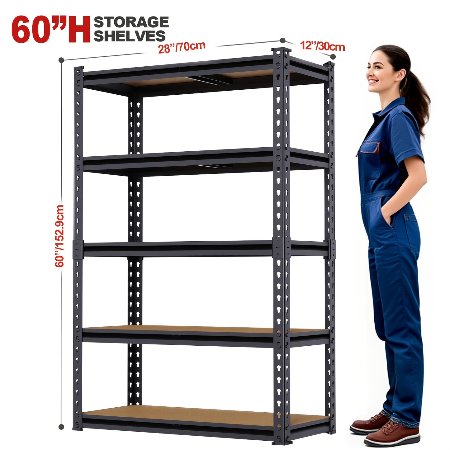 [Heavy Duty Shelving] Heavy Duty 5 Tier 2000LBS Metal Shelving Units | 72"H /60"H Garage Shelving Storage Shelves, Adjustable Metal Shelving Unit for Garage Shelves Utility Rack Shelf for Basement Pantry Closet Shelves, Black