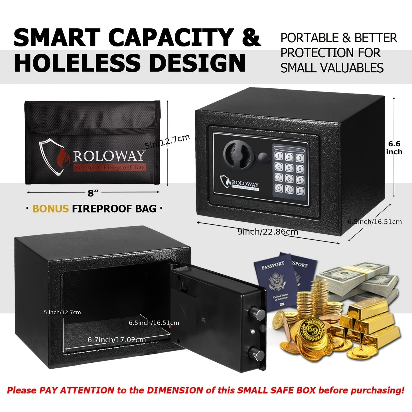 Heavy-Duty Fireproof Steel Safe with Cash Bag - Secure Home Safe Box with Keypad & Key Lock, Ideal for Storing Money, Documents, and Valuables (Black), Valuables Storage | Sleek Black Safe | Durable Metal Safe, Safe Box for H