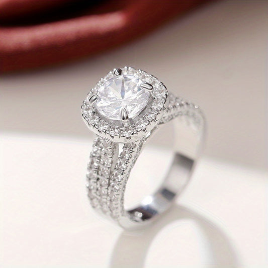 [READKISS | Synthetic Zirconia] READKISS 1.5 Ct Synthetic Zirconia 4 Prong Setting Single Stone Side Micro Pave 3 Row Rings | Plated White K Copper | for Women, Valentine's Day, Wedding, Casual Party, Daily Occasion, April Bi