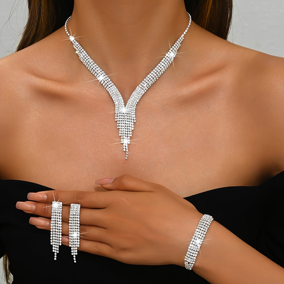Silver Plated Copper August Birthstone Elegant V-shaped Tassel Necklace - Rhinestone Inlaid Synthetic Stone - Daily Party Occasion, Valentine'S Day Gift