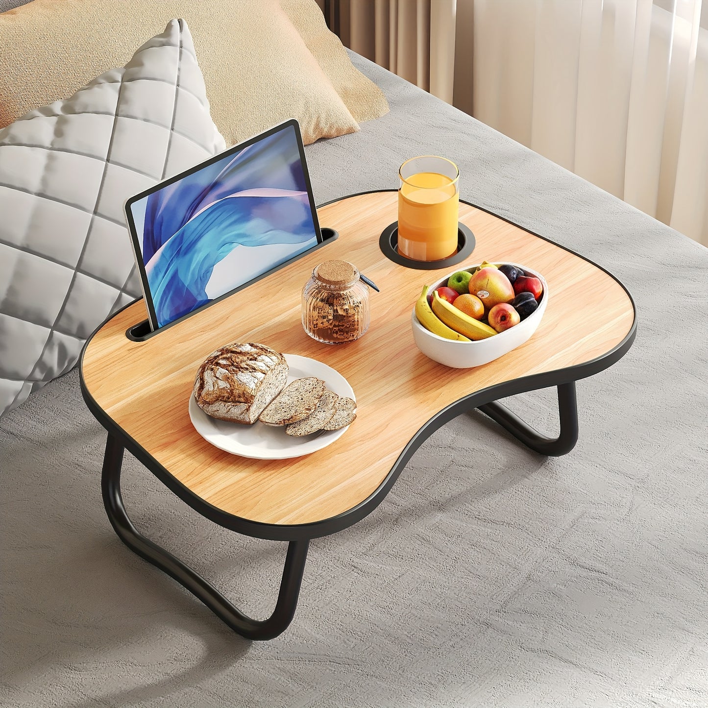 Portable Laptop Bed Table with Cup Holder & Tablet Card Slot - Multifunctional Tray for Eating, Reading, Writing - Stable Durable Foldable Design for Bed, Sofa, Floor - Lightweight & Space-Saving, Bed Table for Laptop, Sofa A