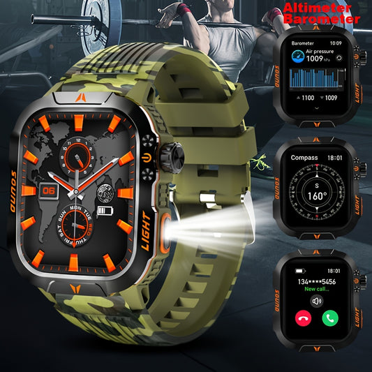 Smart Watch For Men Answer/Make Call, Outdoor Altimeter Barometer Tactical Sports Smartwatch With LED Flashlight Compass, Monitor 600mAh Fitness Tracker Watches For IPhone Android Phone