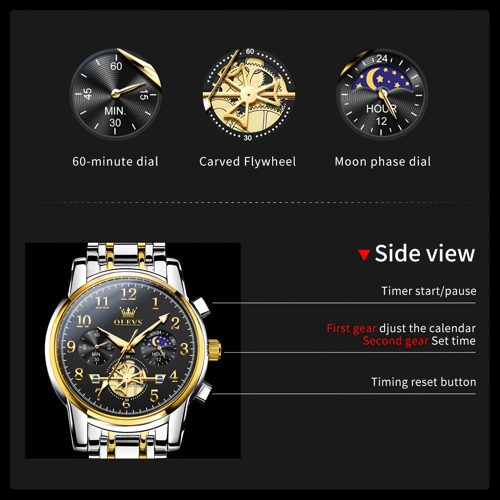 OLEVS Watches for Men Easy to Read Dress Classic with Calendar Business Dress Luxury Big Face Men Black Watch Luminous Mens Wrist Watch Stainless Steel Watch