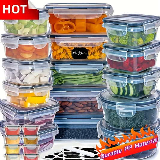 [Food Storage Box Set] 48pcs/ set food storage box set, fresh-keeping box with easy to fasten lid (24 lids+24 containers) - sealed plastic container for use in food rooms, travel, outdoor picnics, kitchen organization, with l