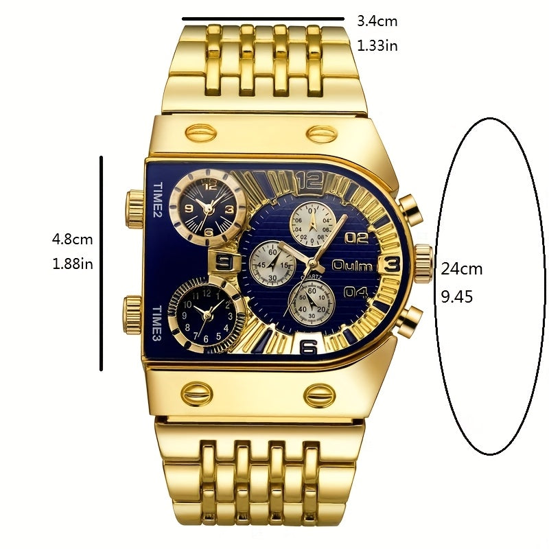 Luxury Men'S Golden-Tone Quartz Watch - Elegant Business Timepiece with Chronograph & Date Display, Alloy Band & Case, 36V Battery Operated, Formal Accessory|Sophisticated Style|Roman Numeral Markers