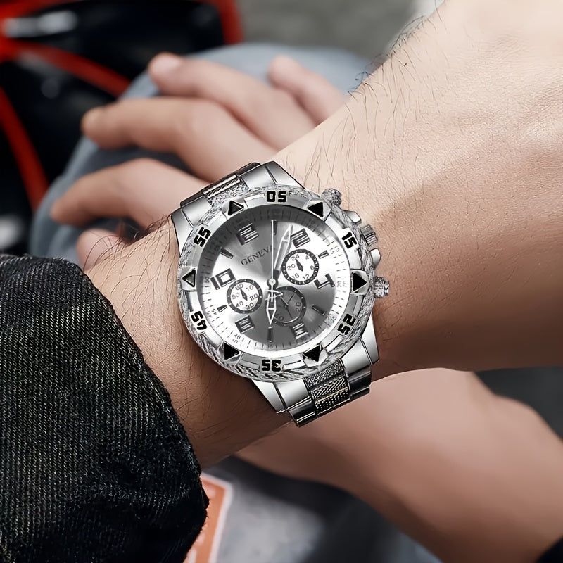 Men Watch Luxury Mens Quartz Wrstwatch Stainless Steel Strap, Round Alloy Case, Large Dial Business Watches | Fashion Watch Design | Durable Watch Ideal For Gifts