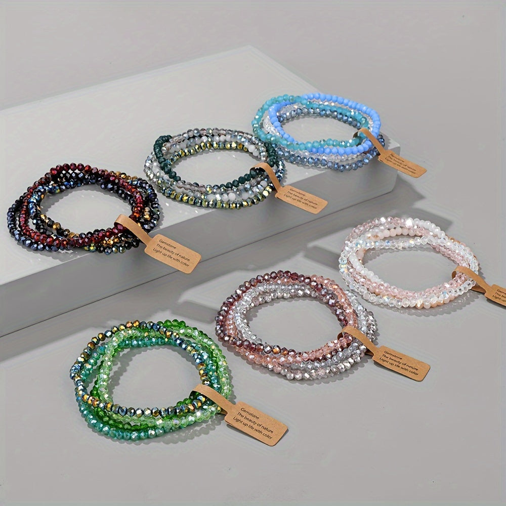 4pcs Boho Style Glass Bead Elastic Bracelets for Women - Colorful, Versatile, and Stylish Handmade Jewelry, Everyday Accessory|Vibrant Bracelets|Stretchy Material