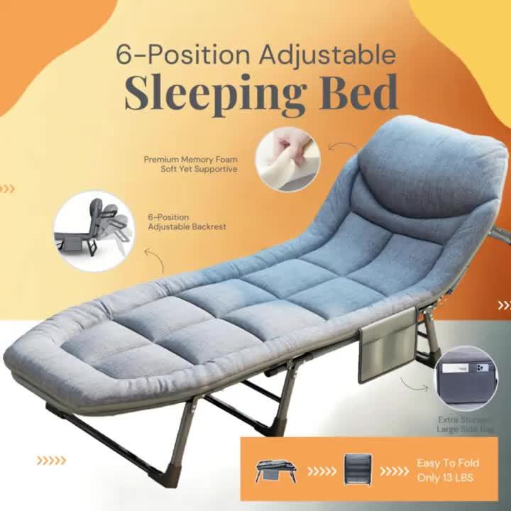 [Comfortable Folding Bed] 1pc Comfortable Ergonomic American Folding Bed, Single Recliner Lunch Bed | Portable Courtyard Office Camping Nap Multi-functional Lounge Chair Lazy Artifact With Mattress