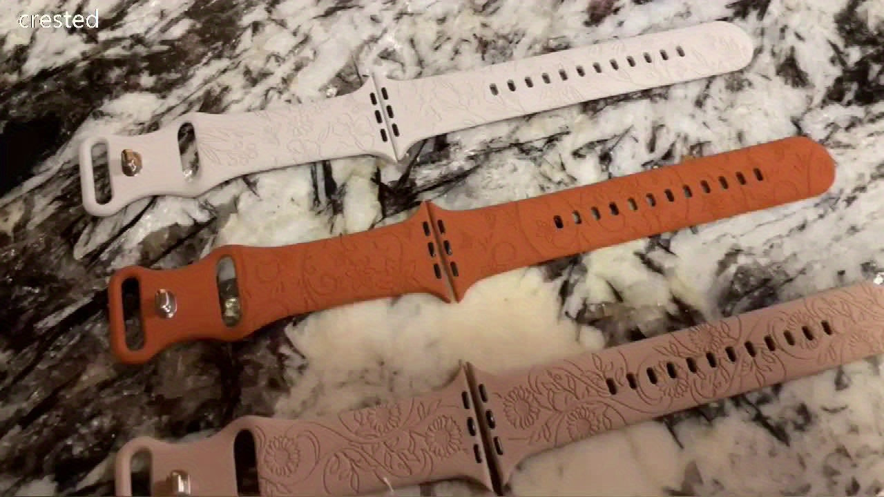 [Durable Silicone Band] Apple Watch Floral Engraved Silicone Band | Durable & Stylish Replacement Strap, Compatible with Series 10/9/7/6/8/5/4/Ultra/2, 38mm-49mm, Ideal for Christmas & Easter Gifts