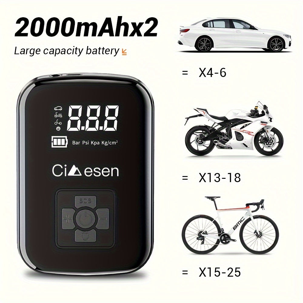 1pc Tire Inflator Portable Air Compressor, Fast Cordless Air Pump, Digital Display With Multi-function Nozzle Adapter And Long-lasting Lithium Battery For Car Motorcycle Bicycle Tire Ball, Auto Parts