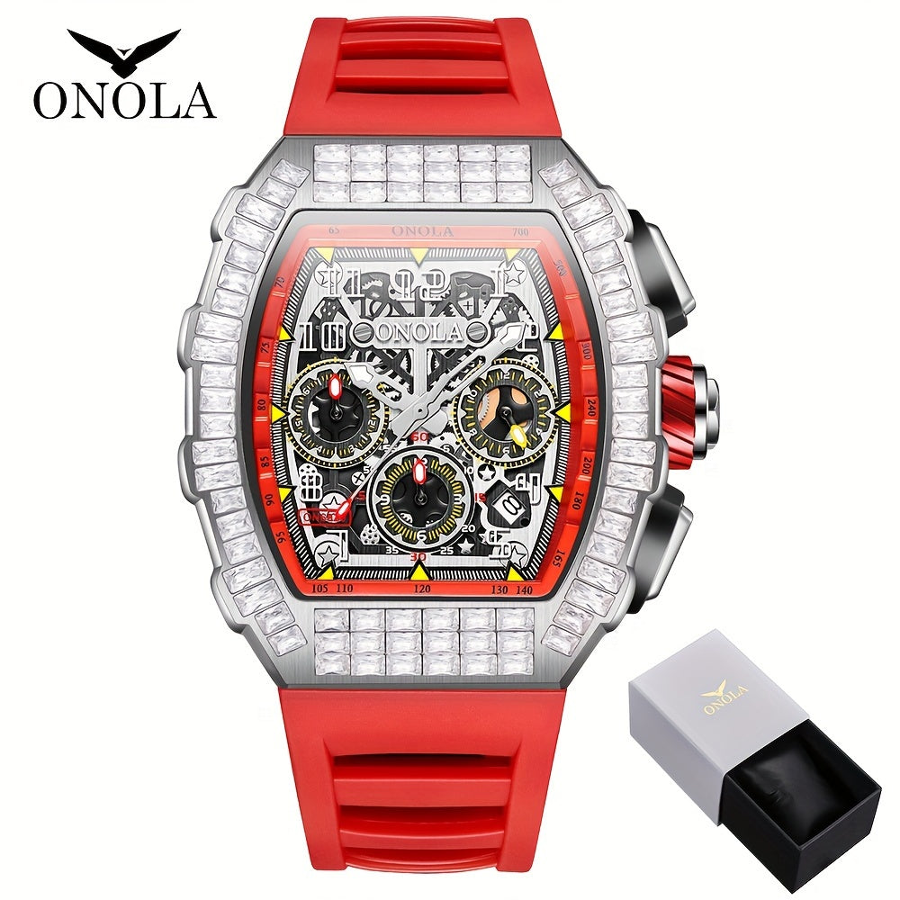 ONOLA Brand Men'S Automatic Mechanical Watch, Barrel Shape Hollow Tourbillon, Date Display, High-quality 3ATM Waterproof, Suitable For Casual And Formal Occasions, Daily Wear, Luxurious Sports Watch, Father'S Day Gift, The Be