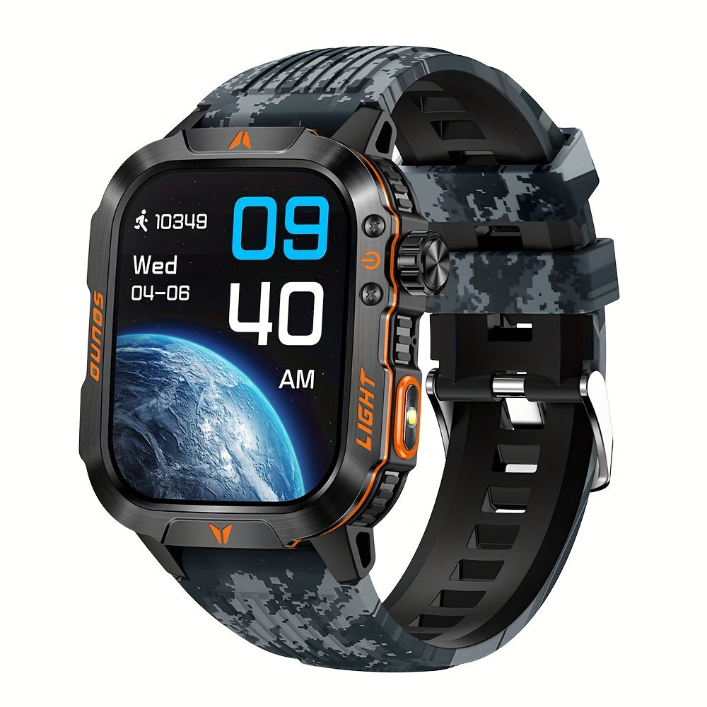 Smart Watch For Men Answer/Make Call, Outdoor Altimeter Barometer Tactical Sports Smartwatch With LED Flashlight Compass, Monitor 600mAh Fitness Tracker Watches For IPhone Android Phone