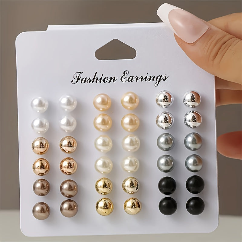 [Pearl Earrings] 18 Pairs/Set Fashion Pearl Earrings | Imitation Pearl for Women, Party, Vacation and Valentine's Day Gifts