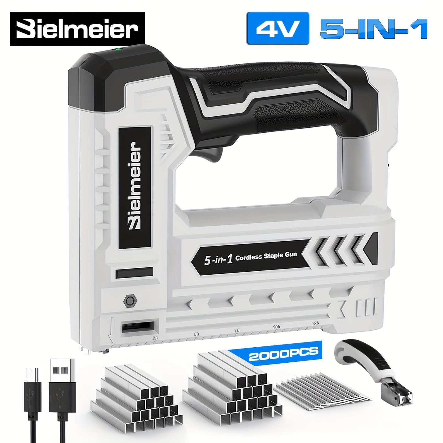 Bielmeier 20V/4V Cordless 2-in-1 Nail Gun, No Compressor, No Cord, Lightweight Design, for Carpentry And Upholstery, with LED Work Light, Safety Striker Guard, Adjustable Depth Design, with Battery&Charger, 1600/2000 Nails An