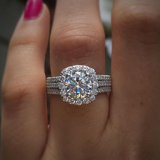 [READKISS | Synthetic Zirconia] READKISS 1.5 Ct Synthetic Zirconia 4 Prong Setting Single Stone Side Micro Pave 3 Row Rings | Plated White K Copper | for Women, Valentine's Day, Wedding, Casual Party, Daily Occasion, April Bi