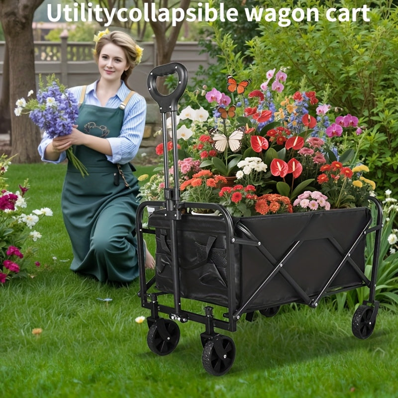 220LBS/ 450LBS/ 680LBS All Terrain Heavy Duty Folding Cart, Large Capacity Camper Suitable for Yard Shopping/ Sports/ Outdoor/ Gardening Equipment Handling, Black Multifunctional Utility Cart