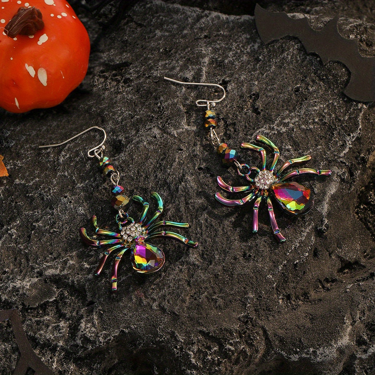 1 Pair of Spooky Chic Halloween Spider Dangle Earrings for Women - Colorful Rhinestone Accents, Zinc Alloy, Ideal for Daily Wear & Holiday Celebrations