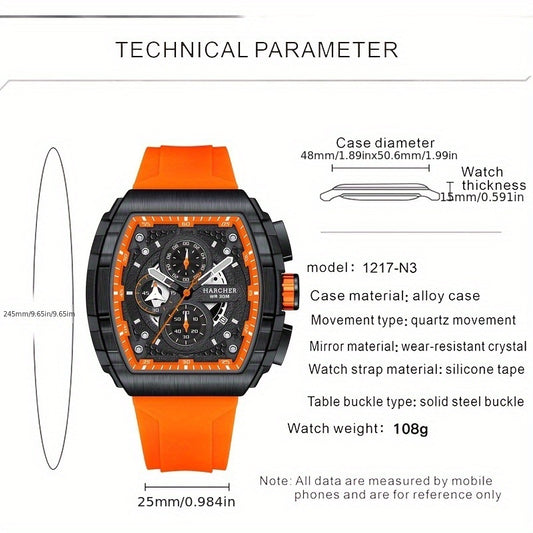 H Men Wristwatches, High-Accuracy Quartz Movement, Silicone Band,, Multi-Functional Design, Men's Dress Watches