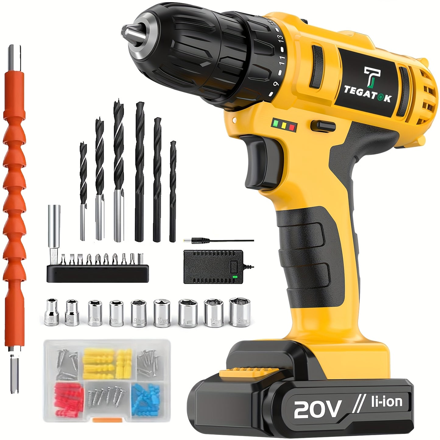 [Cordless Drill Set] 20V 2-Variable Speed Cordless Drill Set, Impact Power Drill With 3/8 Inch Keyless Chuck, 18+3 Clutch Electric Drill, Max Torque 45Nm, Work Light, 2.0AH Batteries And Fast Charger