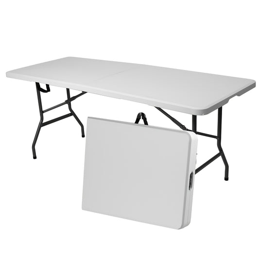 4ft/6ft Plastic folding Table, Portable Dining Table Indoor Outdoor with Carrying Handle, Locks - White