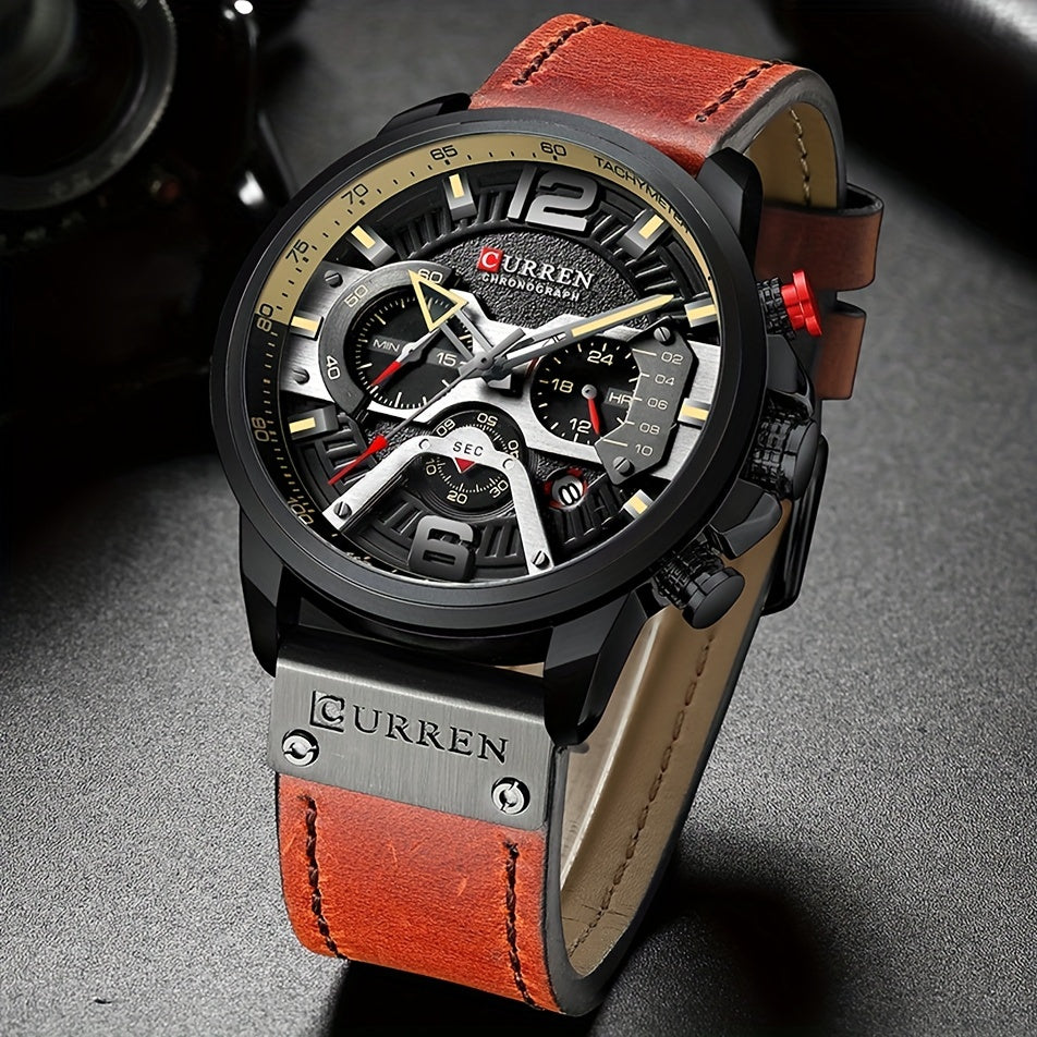 Curren Mens Watches Business Chronograph Faux Leather Strap Analog Quartz Wrist Watch