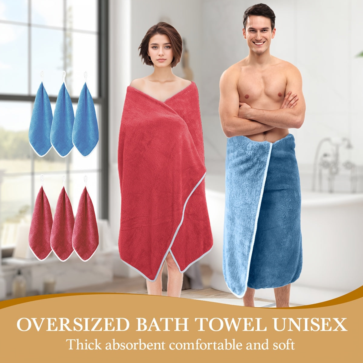 [Bath Towel Set] 8pcs Bath Towel Set - 2pcsExtra Large Bath Towel & 6pcs Bath Towel Bath Towel Hair Drying Turban Super Soft High Absorbent for Family, Couple