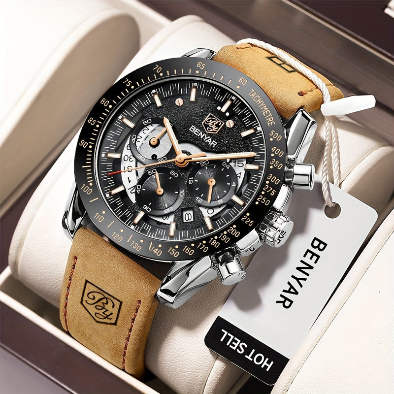 BENYAR Watches For Men Analog Quartz Chronograph Luminous Big Face Mens Watches Business Work Sport Casual Fashion Designer Dress Men'S Wrist Watches Elegant Gift For Men