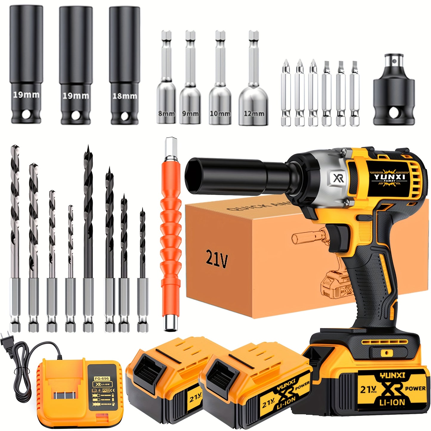 21V Cordless Impact Wrench Wireless Drill Kit, Brushless Electric Impact Gun Drill, Impact Wrench Drill, Equipped With 4000mAh Battery, Toolbox, Charger, Socket And Complete Accessories. Suitable For Men'S Gifts In Cars And H