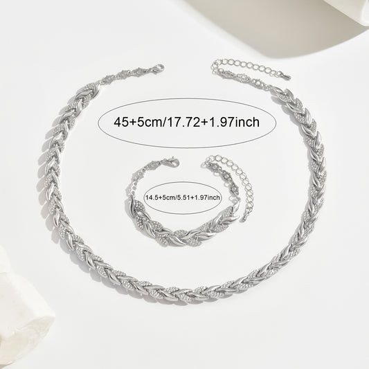 [Elegant Jewelry] Elegant 1 Bracelet 1 Necklace Fish Tail Jewelry Set | Inlaid Glass Rhinestone, Suitable for Women's Autumn and Winter Banquet Daily Wear