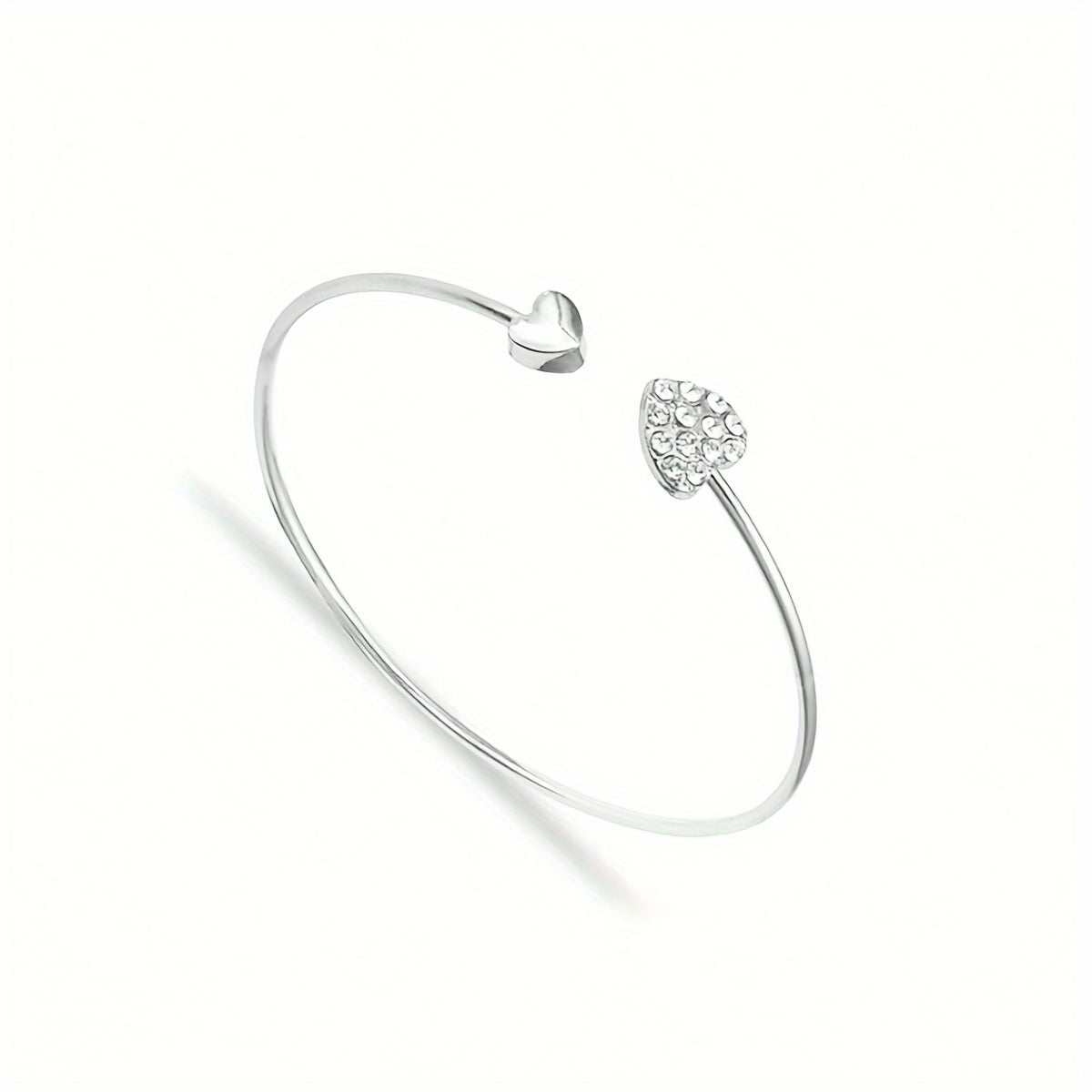 A Minimalist Style Heart-Shaped Open Bracelet for Women, Adorned with Sparkling Rhinestones, Featuring Handcrafted Jewelry Decorations (The Number of Artificial Diamonds May Vary).