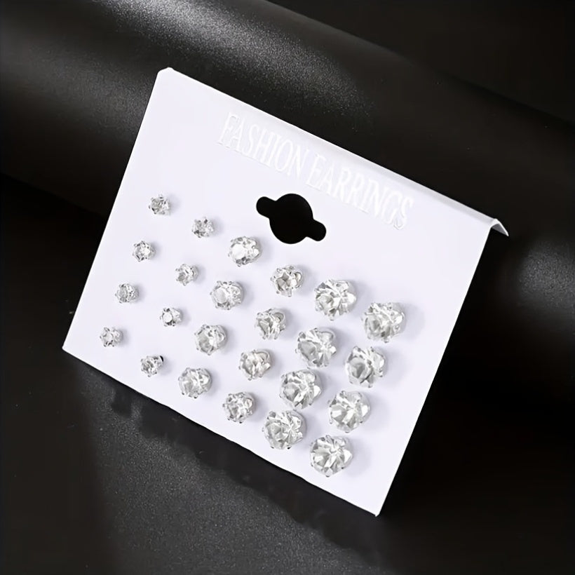 12 Pairs Stainless Steel Stud Earrings, Simple and Elegant Zirconia Earrings Set, Versatile for Party and Daily Wear