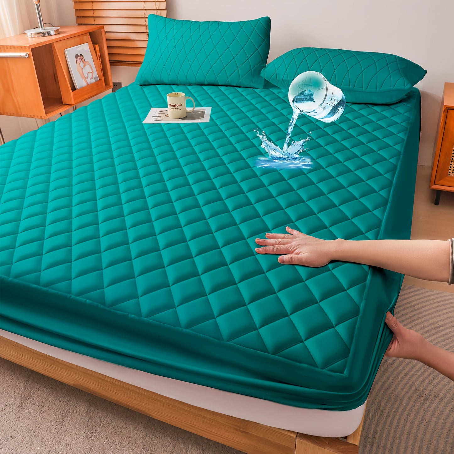 1pc Cooling Waterproof Mattress Protector, Cool And Comfortable, Layered Fitted Sheet, Solid Color Bedding Design, Can Be Used As A Separate Bedspread, 9-15 Inches Deep Pocket, Ideal For Bedroom, Guest Room And Hotel Mattress