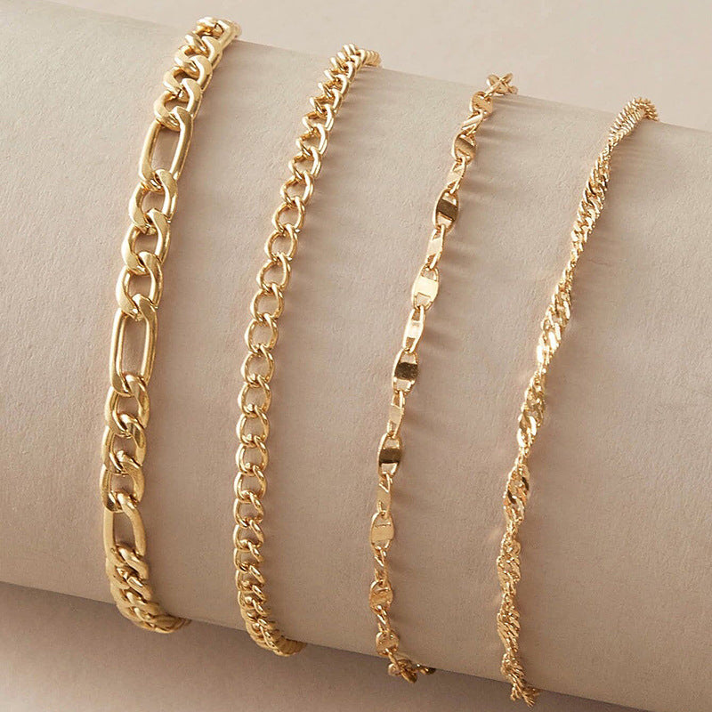 Four-piece Set of Fashionable and Simple Chain Anklets, Metal Alloy Foot Chain Set