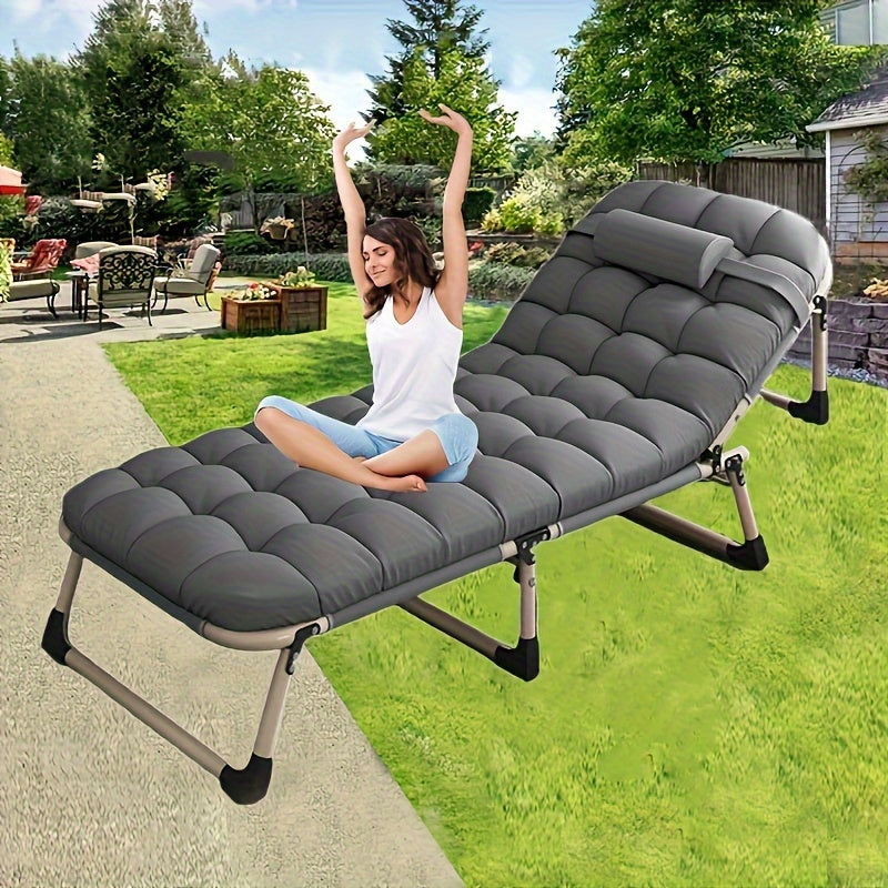 [Comfortable Folding Bed] 1pc Comfortable Ergonomic American Folding Bed, Single Recliner Lunch Bed | Portable Courtyard Office Camping Nap Multi-functional Lounge Chair Lazy Artifact With Mattress