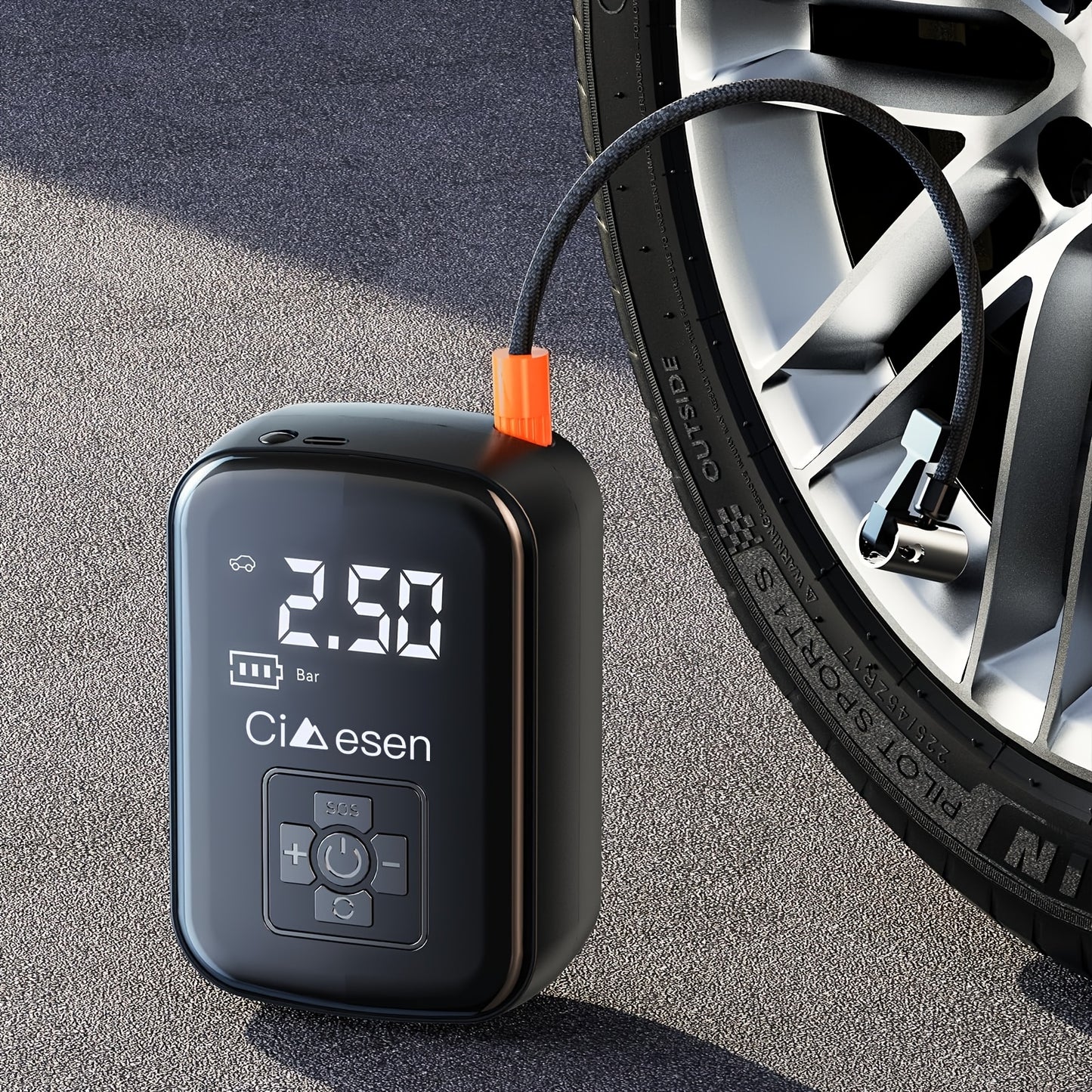 1pc Tire Inflator Portable Air Compressor, Fast Cordless Air Pump, Digital Display With Multi-function Nozzle Adapter And Long-lasting Lithium Battery For Car Motorcycle Bicycle Tire Ball, Auto Parts