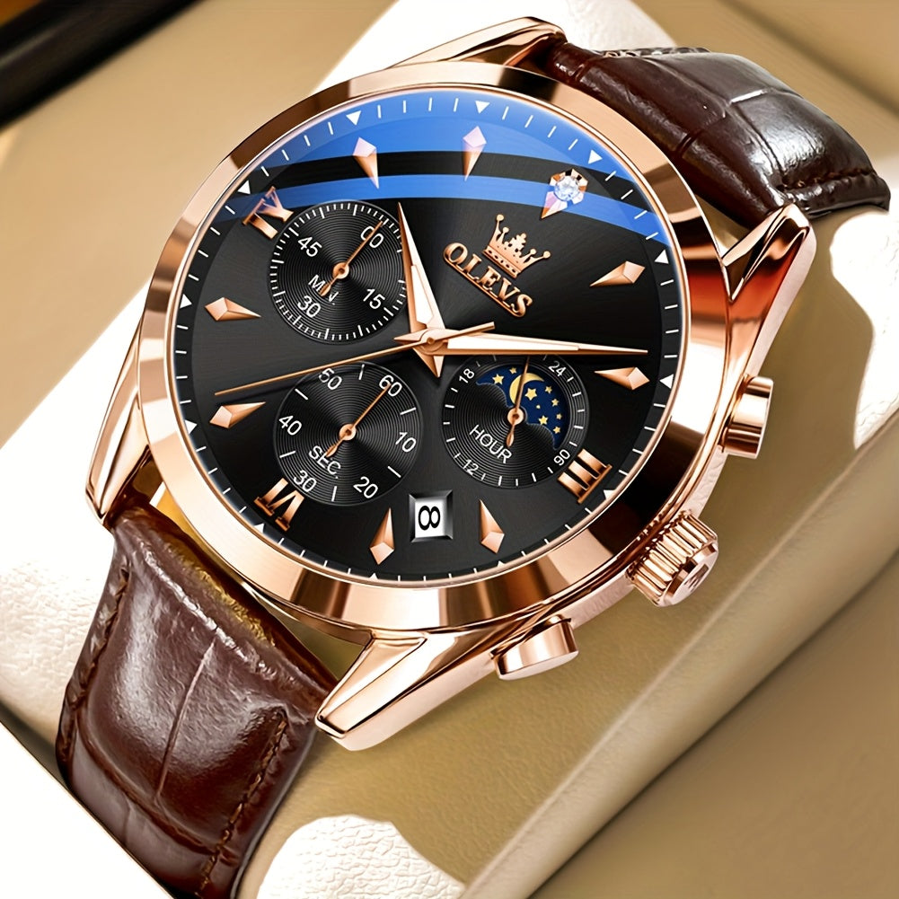 OLEVS Watch for Men Chronograph Stainless Steel Case Analog Quartz Fashion Business Dress Large Face Men Watch Day Date Luminous Waterproof Casual Male Wrist Watch